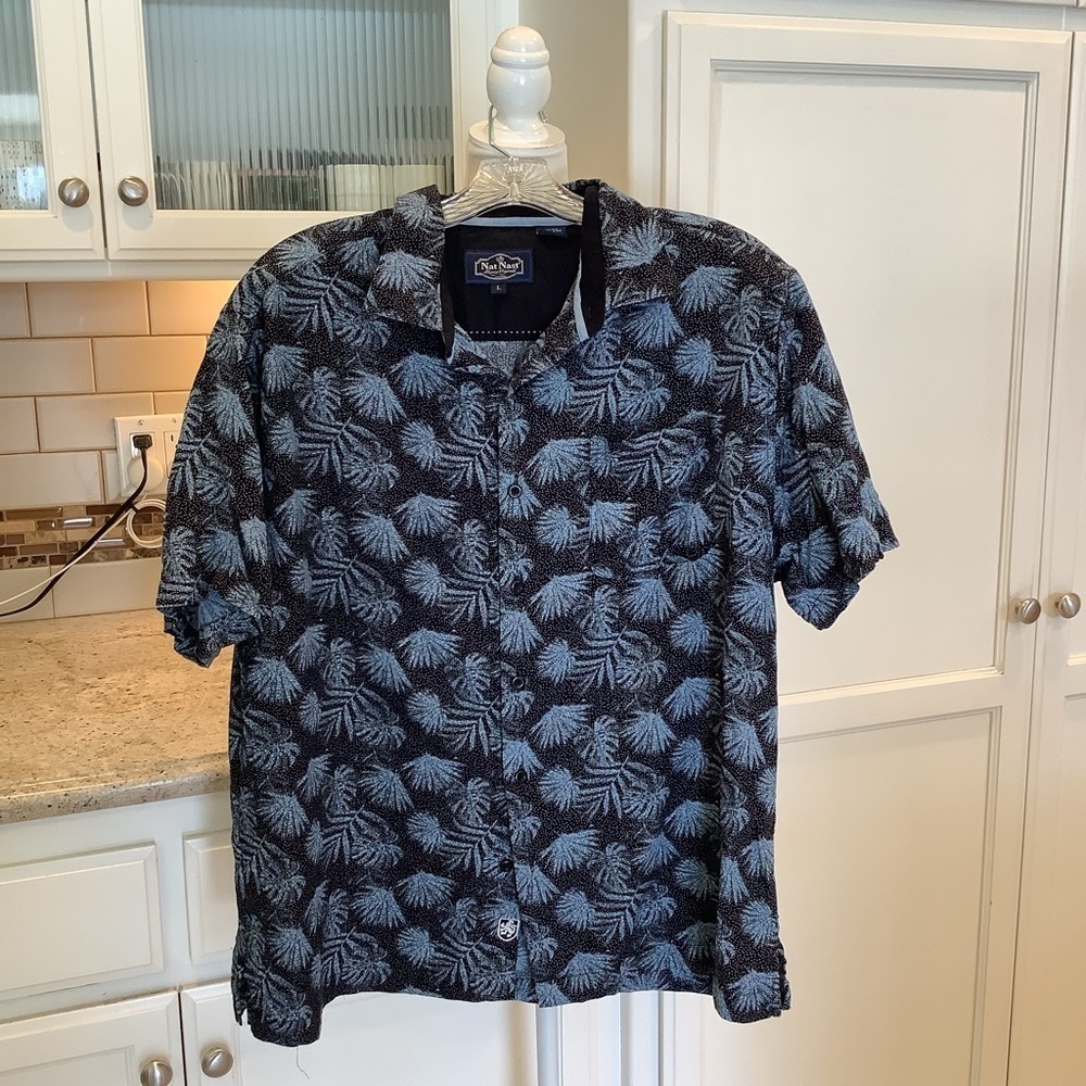 Nat Nast Silk Blend Men’s Hawaiian Palm Button Up Shirt Size Large